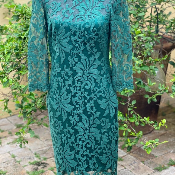 Tadashi Shoji Green Lace Embroidery Dress Size 6, Elegance, Details, Formal - Picture 2 of 7